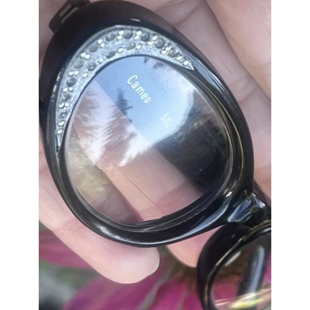 Vintage 1960s Cameo Black Rhinestone Cat Eye Eyeglass Frames USA 46/20 5½